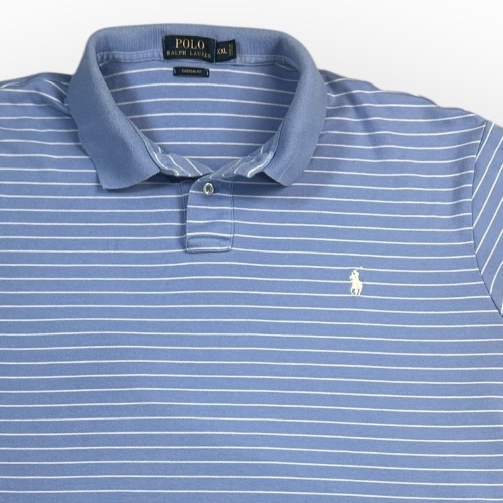 Polo Ralph Lauren Striped Polo Shirt Mens XXL Custom Fit Blue‎ White